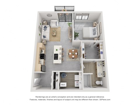 Floor plan for 1 bed, 1 bath, 915 sqft
